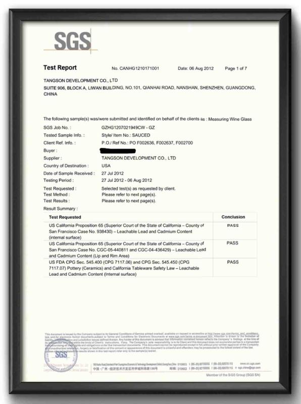 California 65&FDA - TANGSON DEVELOPMENT CO., LIMITED