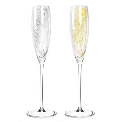 China Made In China Decorative Glassware Golden Feather Champagne Flutes Glass Gift zu verkaufen