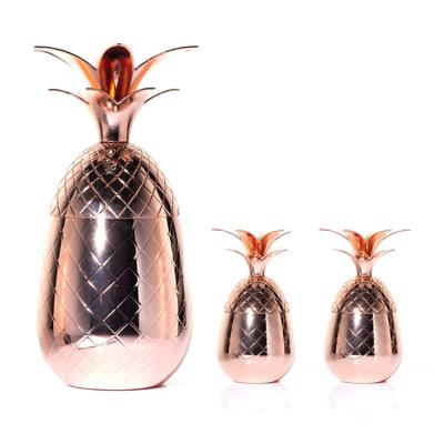 China Customized Rose Gold Plated Cocktail Pineapple Cup Stainless Steel Pineapple Shape Drink Glass Set zu verkaufen