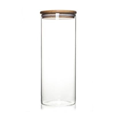 China New Arrival Jar Food Storage Canister Transparent Borosilicate Glass With Bamboo Cover for sale