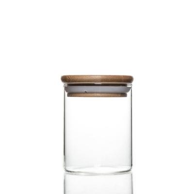 China Hot sales Jar Food Storage Canister Transparent Borosilicate Glass With Bamboo Cover for sale