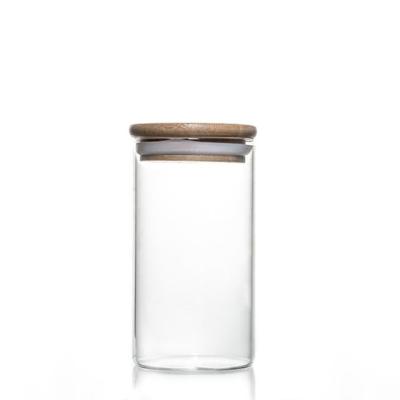 China Hot Selling Jar Food Storage Canister Transparent Borosilicate Glass With Bamboo Cover for sale