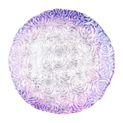 China Wholesales Roes Embossed Spray Color Decoration Glass Charger Plate Te koop