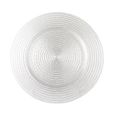 China Hot selling High Quality White Embossed Elegant Decoration Glass Charger Plate Te koop