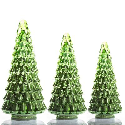 China Christmas Tree Shape Decoration Battery Operated Glass Led Christmas Tree Lighting zu verkaufen