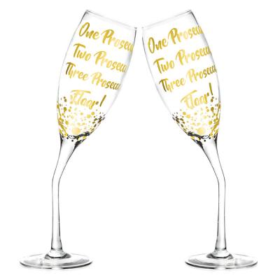 Κίνα Customized LOGO Luxury Gold Printing Wedding Champagne Flutes Glasses Decorated with Brilliant Cut Crystals Wedding Gift προς πώληση