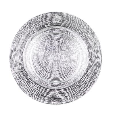 China 33cm Smoky Color Silver Beaded Charger Plates Decorative For Wedding for sale