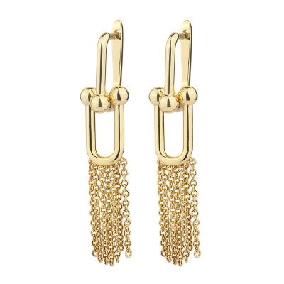 China High Polishing Environmental Friendly 18k Gold Plated Tassels Macaroni Earring Stainless Steel Women Fashion Jewelry Stud Earrings for sale