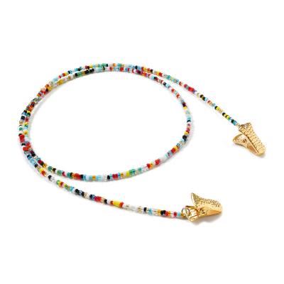 China .eco-friendly glass fashionable cute literary accessories colorful beaded lanyard chain with clip for sale