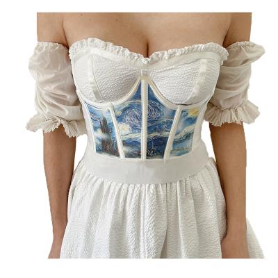 China 1033 New Fashion Women's Elegant Corset Crop Top Fishbone Printed Corset Waist Trainer Sexy Sleeveless Top For Women for sale