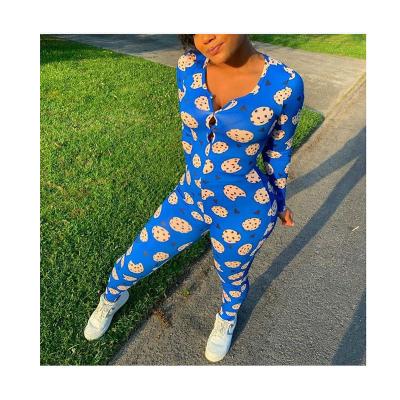 China Plus Size Plus Size 149 2020 Hot Women Long Sleeve Onesie Print Pajamas Overall Pants Onesie Sleepwear for sale