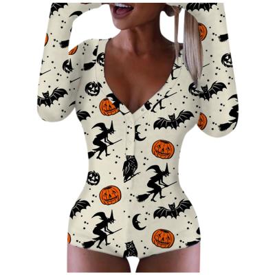 China 2001 2021 QUICK DRY Christmas Nightgowns Halloween Sleepwear Onesie Adult Butt Jumpsuit Flapper Home Women Printed Pajamas Sleepwear for sale