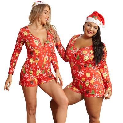 China Plus Size Christmas Onesie 8025 New Arrivals Cute Printing QUICK DRY Christmas Long Sleeve Onesie Pajamas For Women for sale