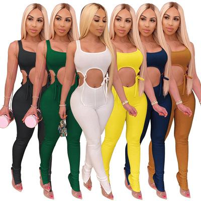 China QUICK DRY Hot Selling 269 Summer Sexy Women Bodycon QUICK DRY Two Piece Set Clothing Long Cut Sleeveless One Piece Pants Overall for sale