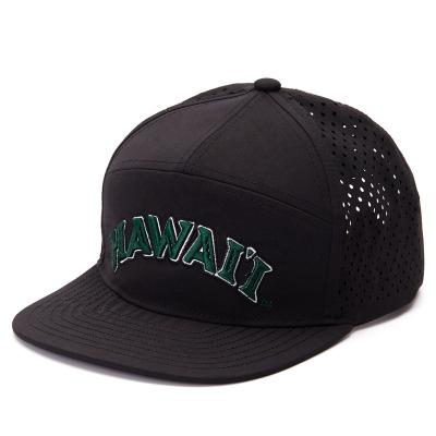 China Custom JOINT Logo 3D Embroidery 7 Panel Hip Hop Hat Structured Laser Perforated Hole Outdoor Sport Quick Dry Snapback Hats for sale