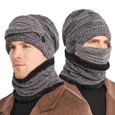 China Custom JOINT Adjustable Mens Ribbed Knit Winter Beanie Hats And Scarf Recycling Face Masks for sale