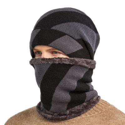 China JOINT Wholesale Custom High Quality Mens Jacquard Knit Winter Beanie Hats And Scarf for sale