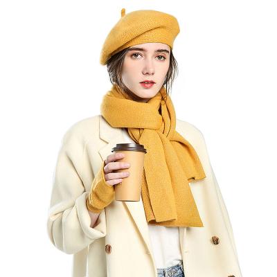 China Winter COMMON Wholesale Designer Women's Simple Beret Hats Scarfs Gloves Sets For Elegant Women for sale