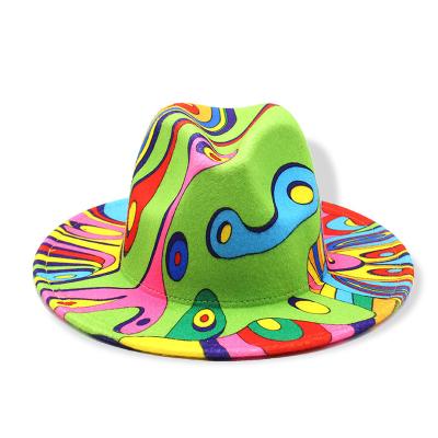 China Wholesale custom character graffiti printing high quality jazz hat fashion mens womens wide brim fedora hats for sale