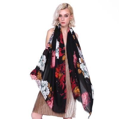 China Custom Designer Cotton Floral Print Luxury Satin Scarf For Elegant Women for sale