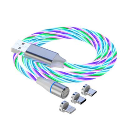 China Overflowing Luminous Led Usb Magnetic LED Cable USB Indicator 3 In 1 Type C Cable Magnetic Charging Micro Data Cable For Mobile Phone for sale