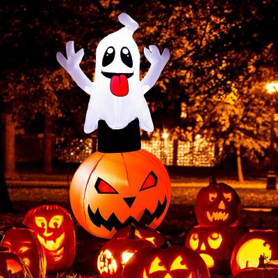 China Party Halloween Carnival Inflatable Halloween Ghost Pumpkin Blow Up Yard Decoration Cute White Clearance With LED Lights Item For Holiday for sale