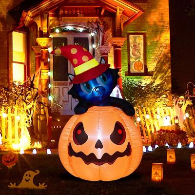 China Party Halloween Carnival Halloween Lighted Decorations Inflatables Pumpkin Cat Outdoor Indoor Holiday Decorations LED Lights Animated Halloween Yard Prop for sale