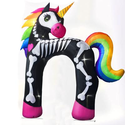 China Outdoor Lawn Yard Unicorn Arch Rainbow Skeleton LED Inflatable Holiday Carnival Pegasus Horse Explosion Light Halloween Party Arcade Lawn for sale