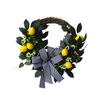 China Artificial Festival Stuff Spring Wreath with Lemons and Lush Leaves Wreath Green Fake Leaf Garland Wreath Decorative Home Decor for sale