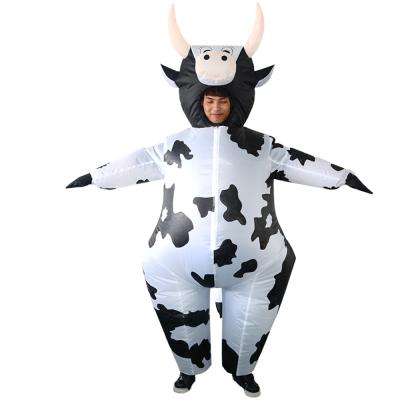 China Inflatable White Dairy Cow Costume Milk Cow Explosion Costume Party Game Halloween Cosplay Costume Jumpsuit for sale