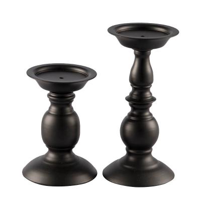 China Black Metal Iron Candlestick Glow Candle Holder Romantic Retro Candlestick Holders for LED and Pillar Candles for sale