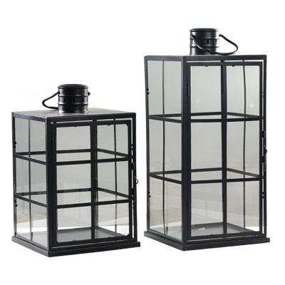 China Romantic black candlelight hurricane lanterns with clear glass panels perfect for home decor parties events table top or hanging lantern for sale