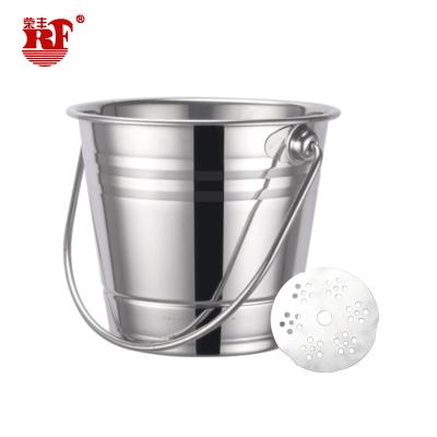 China Sustainable Rustic Champagne Beverage Bucket Stainless Steel Ice Bucket Ice Cube Container With Strainer for sale