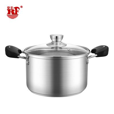 China Sustainable stock kitchen cookware stainless steel pot with glass lid and two side handle for sale