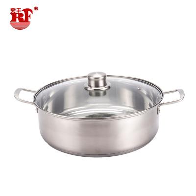 China RF 304 Stainless Steel Viable 18/8 Stock Pot Double Handle Double Bottom Pot Sauce Cooking Pots With Glass Lid Customized for sale