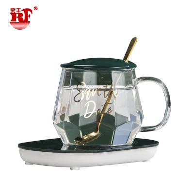 China Disposable European Style Ceramic Coffee Cup With Spoon And Cup Lid Constant Temperature Coaster 55 Degree Hot for sale