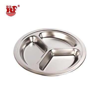 China Round Shape Stainless Steel 3 Compartments Fast Food Tray Sustainable School Canteen for sale