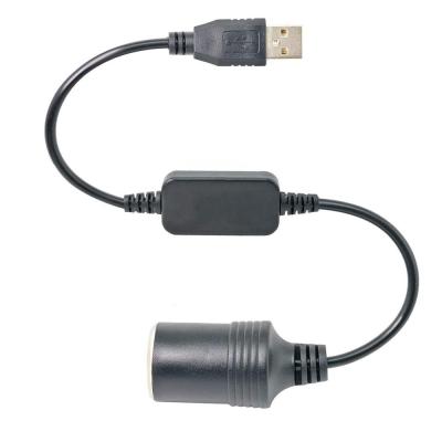 China For Coolers USB A Male To Car 12V 1Ft/30cm Cigarette Lighter Plug Female Cable Converter for sale