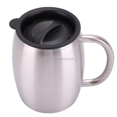 China Stainless Steel Disposable Coffee Mug With Handle 14oz Double Wall Vacuum Beer Cup With Plastic Lid Custom Wine Tumbler for sale