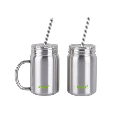 China Wholesale Customized Stocked Logo Vacuum Bottle 12oz/17oz Mason Jar With Handle And Straw for sale