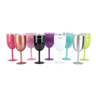 China 10oz Wine Glass Double Wall Vacuum Insulated Colored Stemless Sustainable Wine Set Tumbler Long Stemmed Drinking Cup With Lid for sale