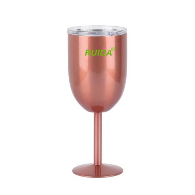 China Viable Customize Color 10oz Double Wall 304 Stainless Steel Vacuum Insulated Stemless Wine Glass Tumbler With Lid for sale