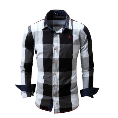 China Plus Size Customized Plaid Shirt Casual Soft Black Winter Service Logo Cotton Men's Fall Shirt Anti-Shrink Long Sleeve for sale