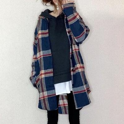 China Breathable Plaid Shirt For Women 2021 Autumn Loose Casual Irregular Top Custom Made Blouses And Shirts Long Sleeve T-shirt Fashion Women for sale