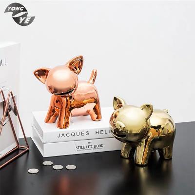 China Plating Wholesale Handmade Modern Animal Shape Piggy Bank Style Ceramic Piggy Bank Home Decoration for Kids for sale