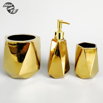 China Sustainable Western Elegant Plating Decorative Ceramic Bathware Gold Bathroom Accessory Set for sale