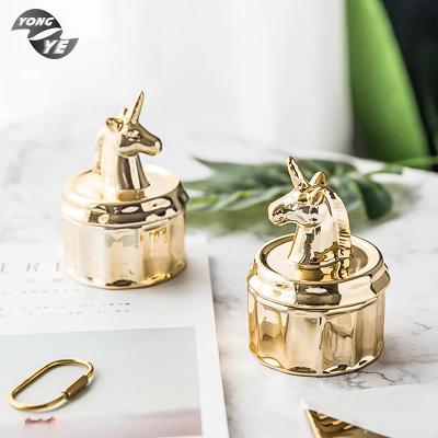 China Elegant Jewelry Box Gold Color Wedding Decoration Unicorn Shape Plating Ceramic Jewelry Box for sale