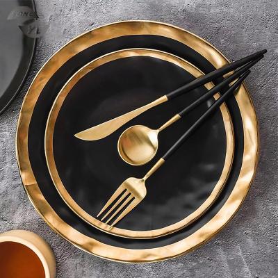 China Viable Modern Kitchen Dishes And Bowls Decorative Luxury Matte Black Porcelain Dinnerware Set for sale