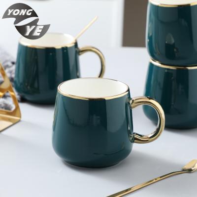 China Viable Western Concise Style Gold Rim Coffee Green Glazed Eco-Friendly Ceramic Tea Cups for sale