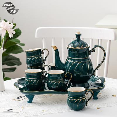 China Viable Wholesale Popular Design Luxury Green Custom Kettle Coffee Mug Ceramic Coffee Sets for sale